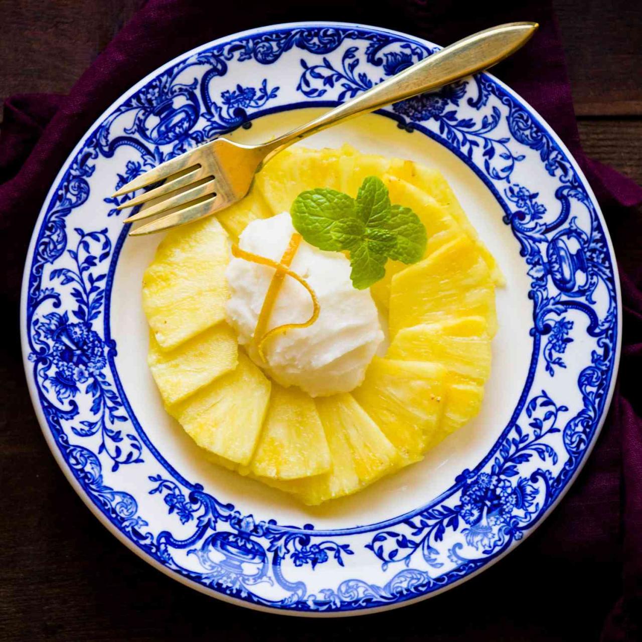Pineapple Carpaccio with Lemon Sorbet and Candied Zest Recipe