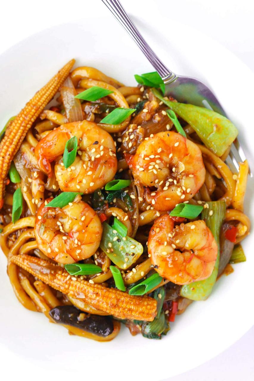Sichuan Sauce Noodles Stir-fry with Jumbo Prawns - That Spicy Chick