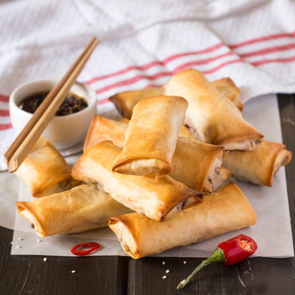 Vegan baked spring rolls with a dipping sauce - Lazy Cat Kitchen