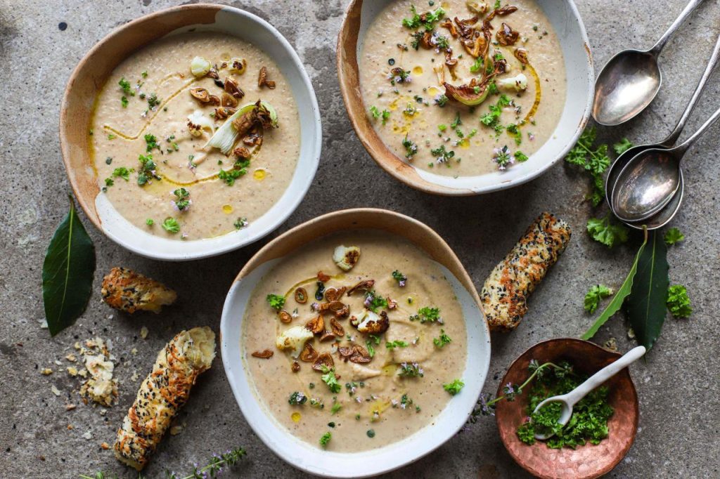Creamy Roasted Cauliflower and Almond Soup {a vegan recipe} - food to glow