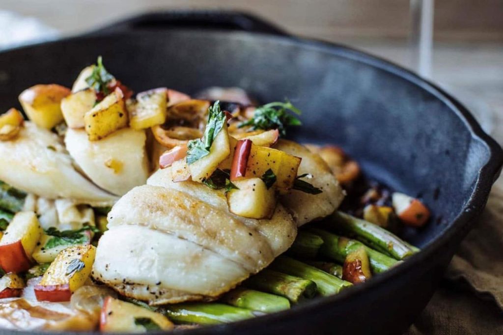 Sautéed Halibut with Apple & Lemon Brown Butter Sauce