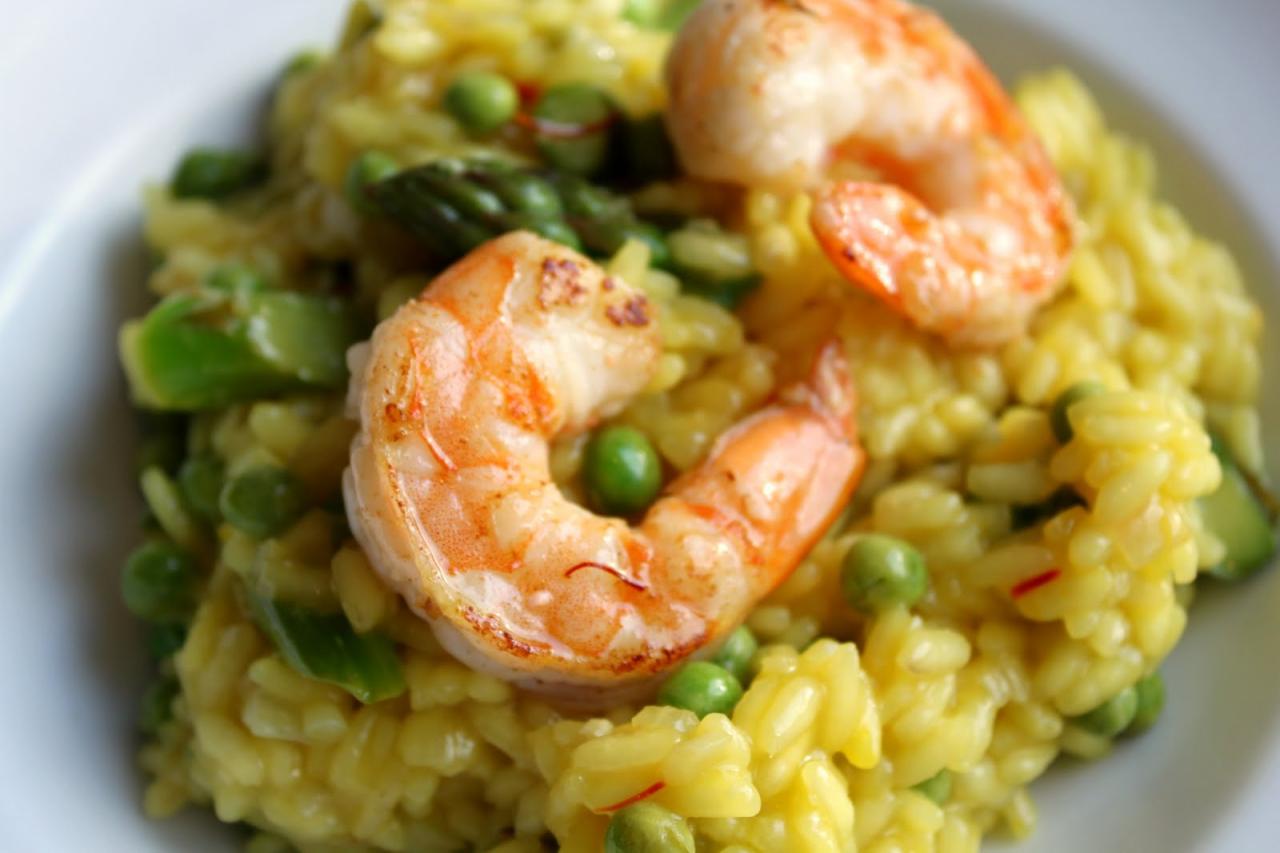 Asparagus, Pea and Saffron Risotto (With or Without Shrimp) - A Feast For  The Eyes