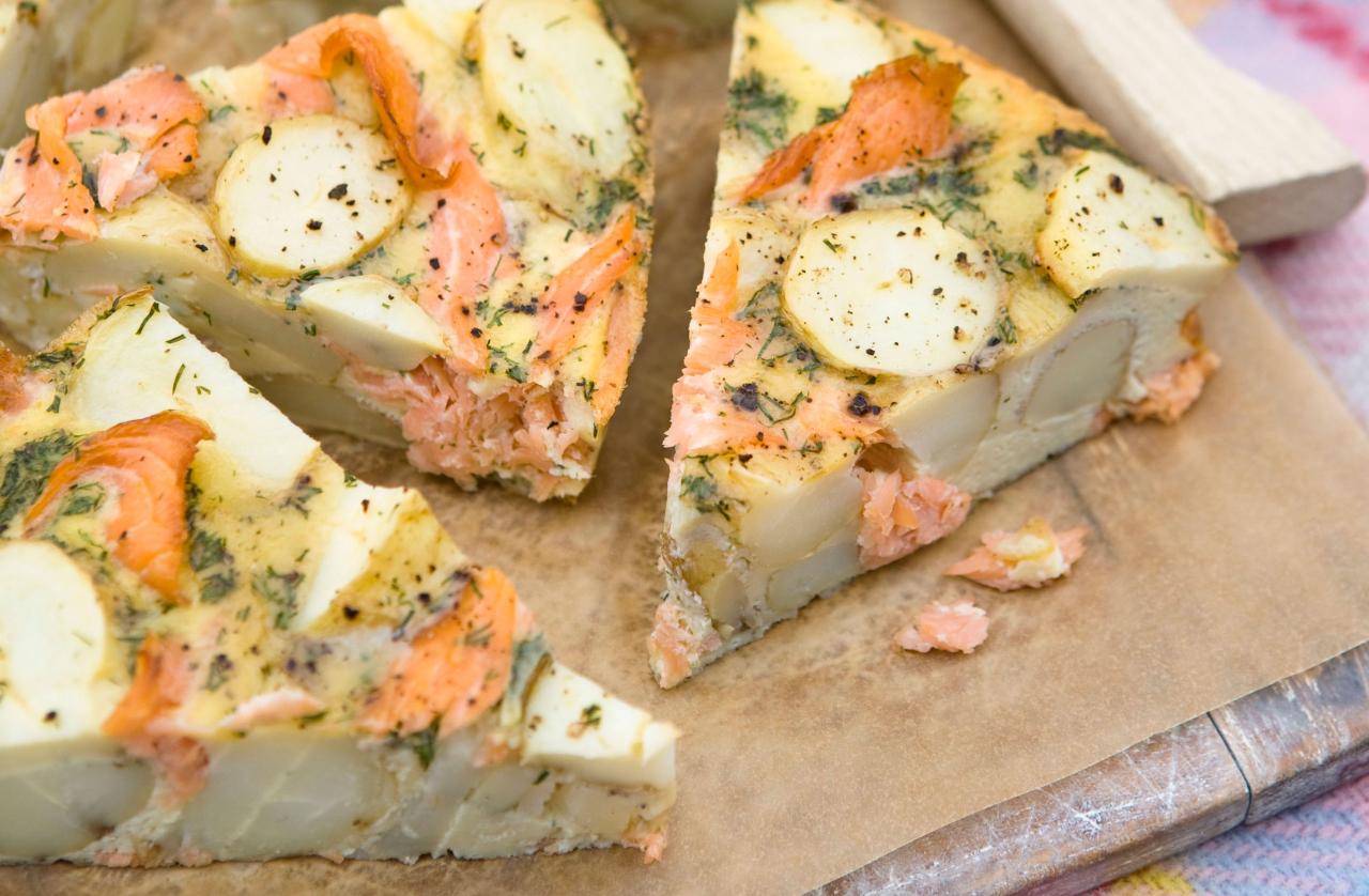 Smoked salmon and potato tortilla Recipes | GoodTo