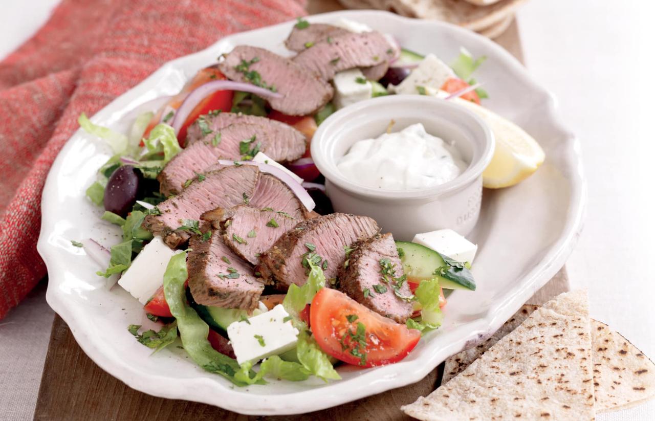 Minted lamb with Greek salad and tzatziki - Healthy Food Guide